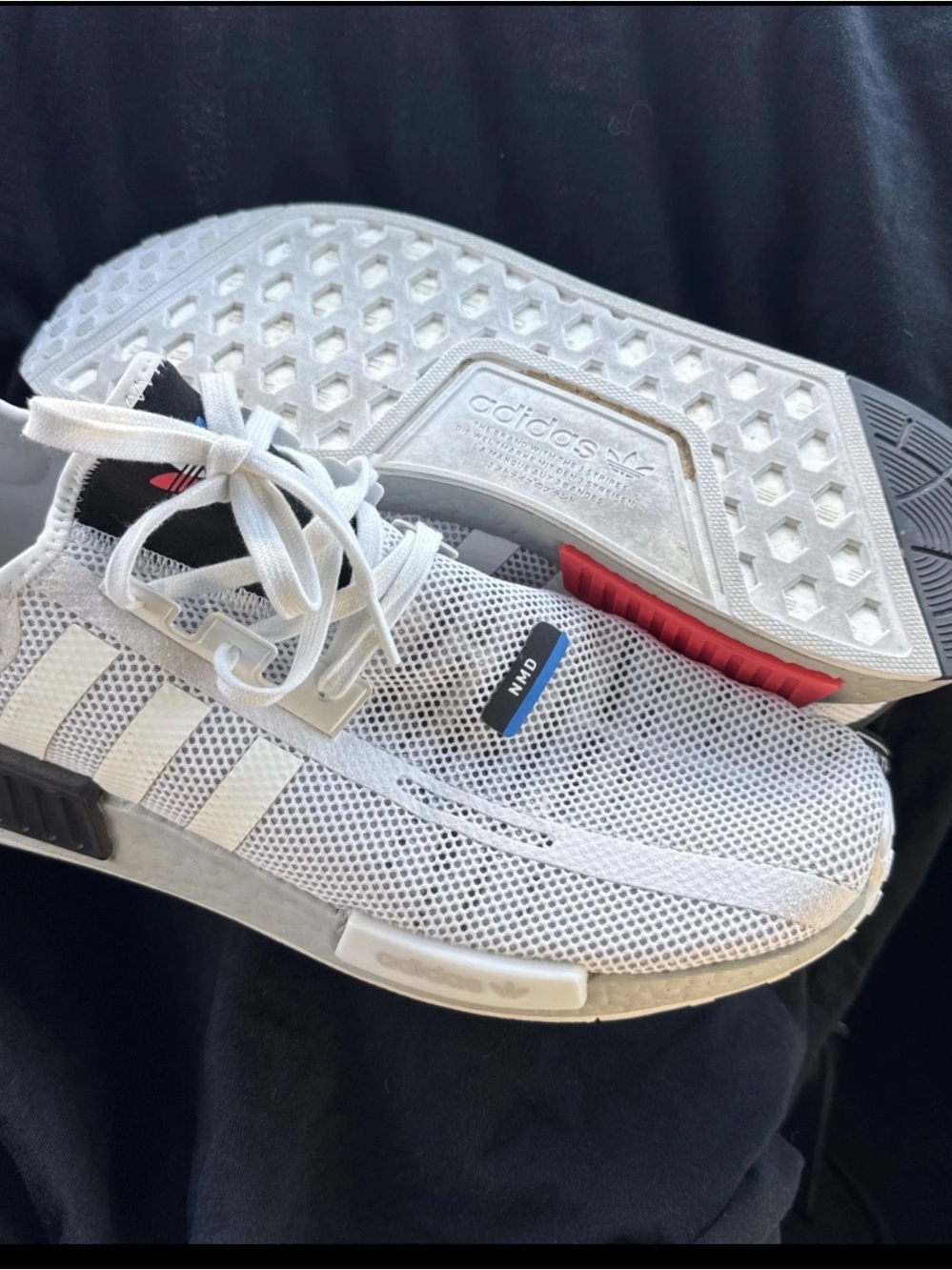 adidas Men’s White Mesh NMD with Black and Red Accents